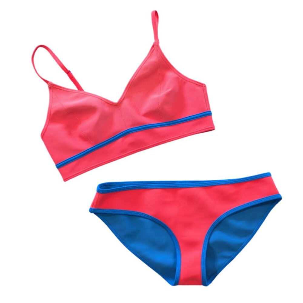 PIHA New Zealand Neoprene Bikini 12 Coral & Blue Trim Bold Vibrant Vivid